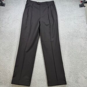Zanella Bennett Mens 32x33 Black Pleated Wool Dress Pants Flat Front